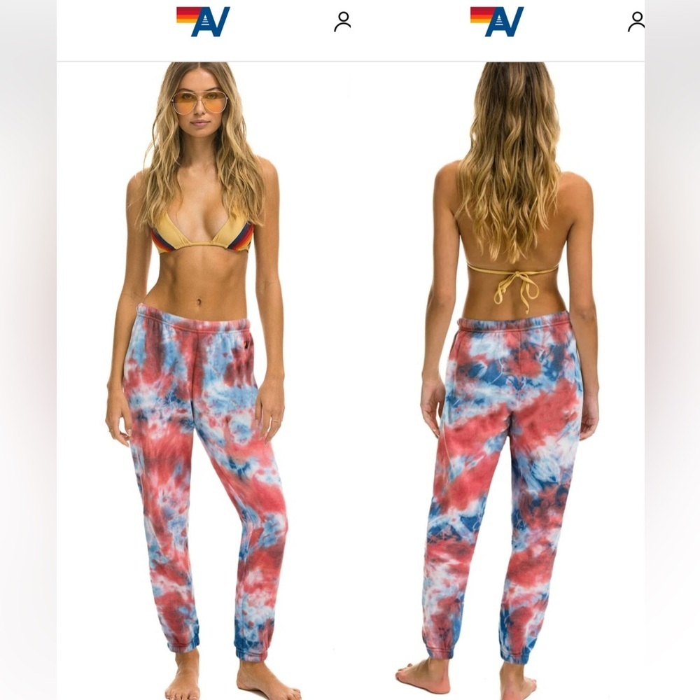 AVIATOR NATION LIGHT WEIGHT HAND DYED SWEATPANTS - TIE DYE RED